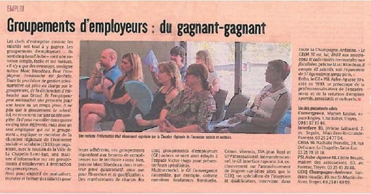 LA PRESSE PARLE DES GROUPEMENTS D'EMPLOYEURS DE L'AUBE...